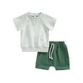 thumbnail image 2 of Toddler Boys Summer Outfit Sets 6 12 18 24M 3T Short Sleeve O Neck Tops + Solid Color Drawstring Shorts, 2 of 10