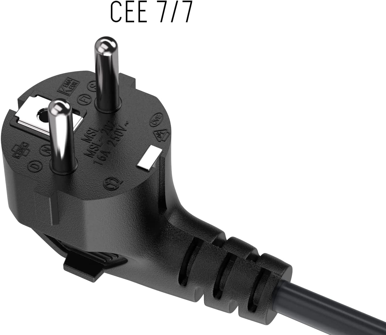 JJEAN-3ft CEE 7/7 to IEC320 C13 Right Angle European Schuko Power Cord 18AWG 10A/250V, European Travel Plug, Power Cord for Type C Outlet Italy Spain Germany France EU, Black