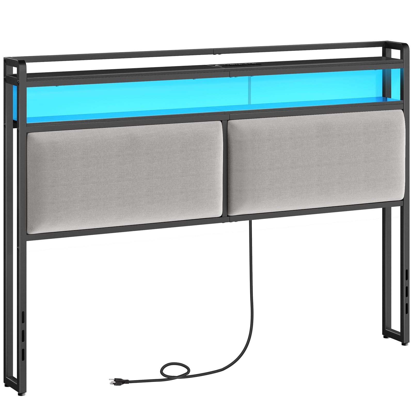 HOOBRO Queen Size Upholstered Headboard, Storage Headboard with Charging Station and Adjustable LED Lights, 2 Standard Outlets and 2 USB Ports, Queen Headboard Only  BB54UDBH01