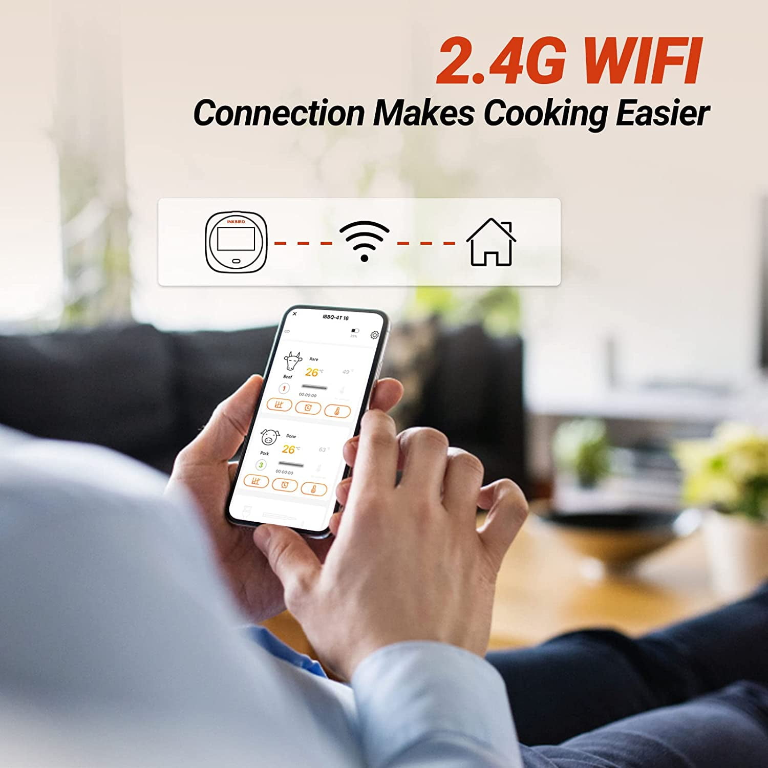 Inkbird Wi-Fi Rechargeable CD Display Timer Alarm BBQ Meat Thermometer with 4 Probes