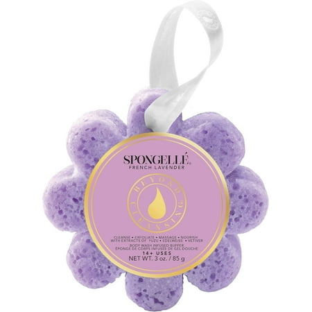SPONGELLÉ Wild Flower Body Wash Infused Buffer Soap Sponge Body Scrubber, French Lavender, 3 oz