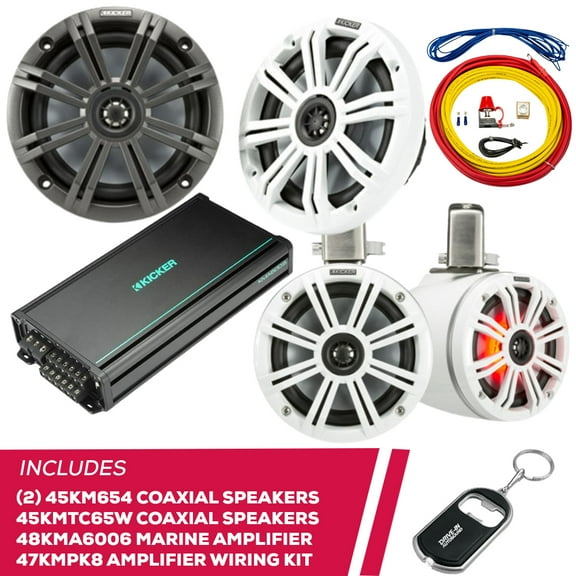 New Kicker Pair of 45KM654 6.5" Speakers w/ 45KMTC65W Speakers & Amplifier, Amp Kit