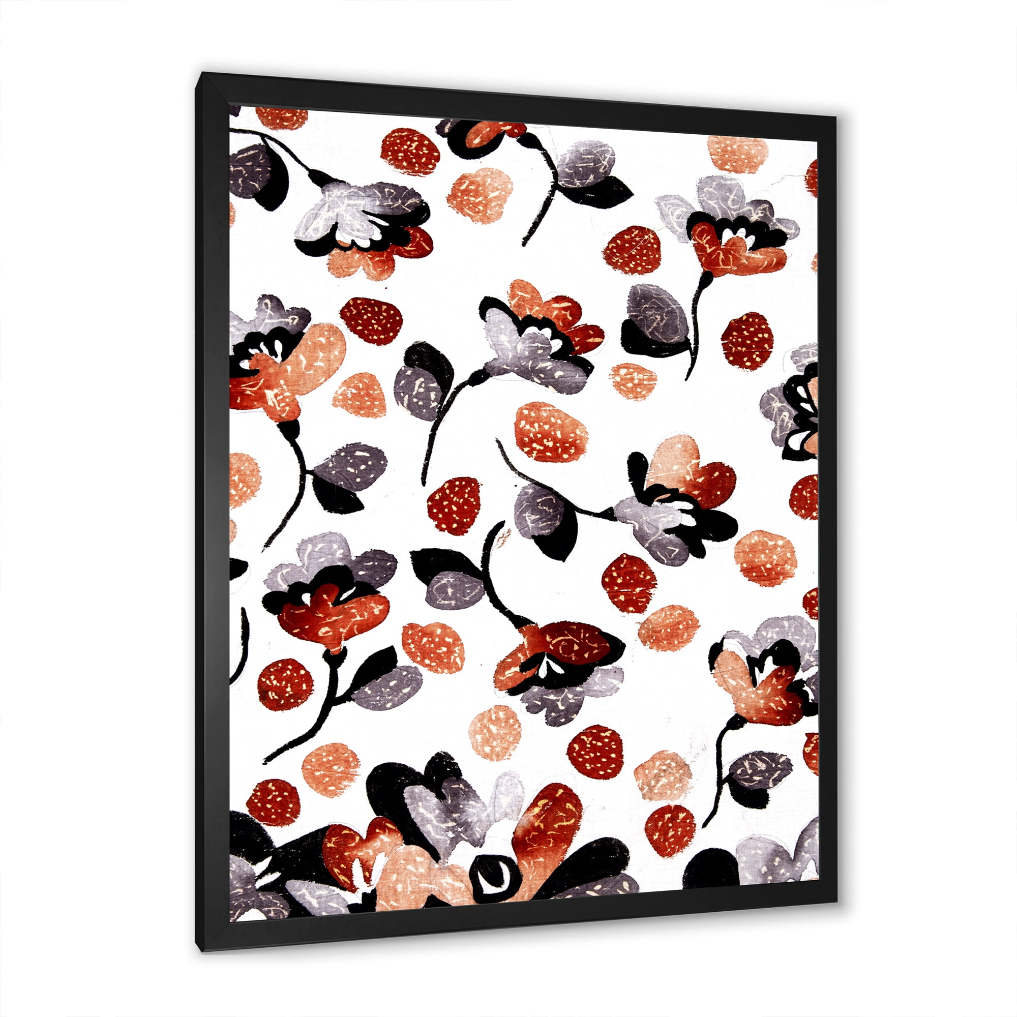 Designart 'Modern Flower In Red Blue and Orange' Bohemian & Eclectic Framed Art Print