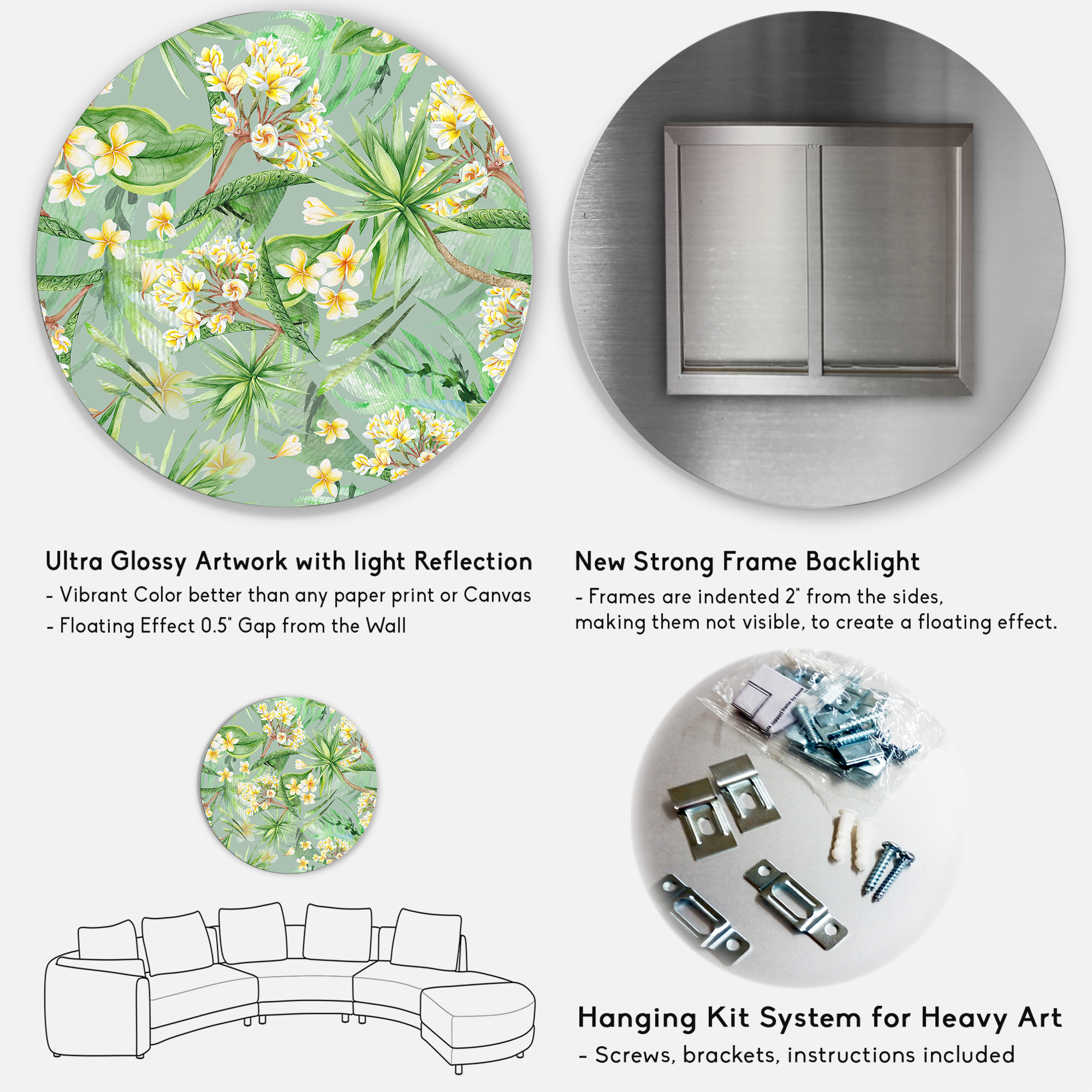 Designart 'Yellow Flowers and Tropical Foliage XIV' Modern Circle Metal Wall Art 29x29 - Disc of 29