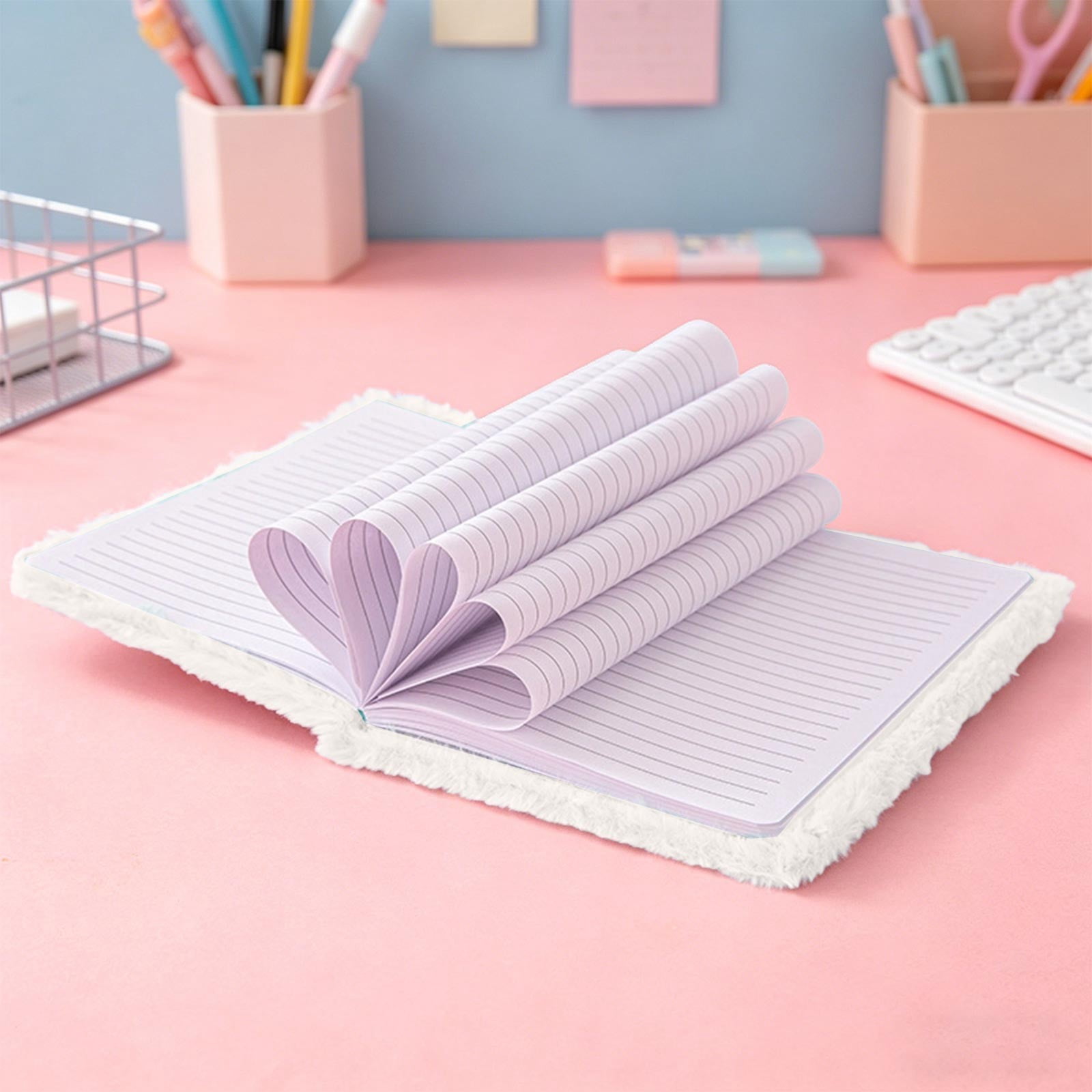 Roiihwy Plushes Cover Notebook 8.3x5.9in, Fluffy Journal for Writing, Birthday Gift for Classroom Essentials, MulticolorA