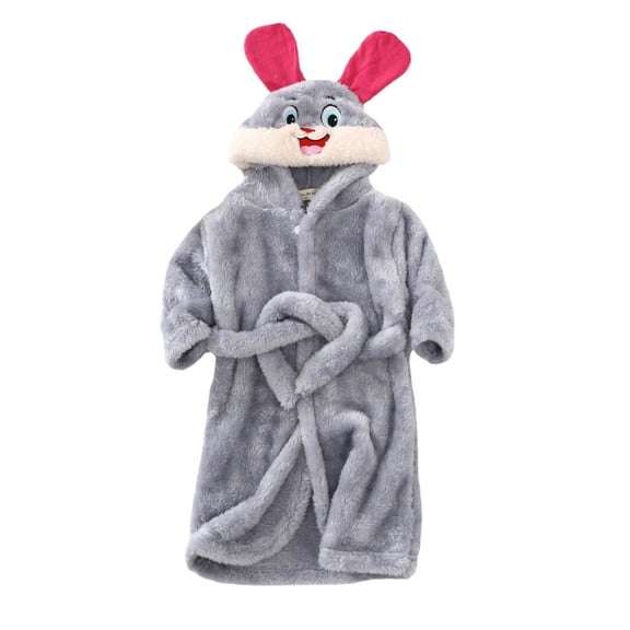 LYMAYTER Kids Flannel Robe Cute Winter Warm Animal Ears Hooded Thick for Toddler Sleepwear 1-8Y