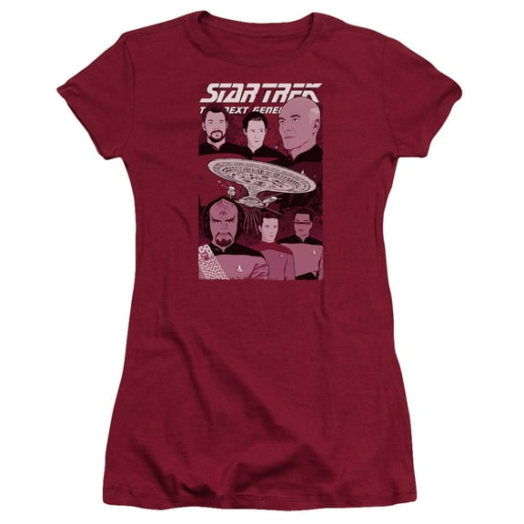 Star Trek Captain And Crew Junior Women's Sheer T-Shirt Cardinal