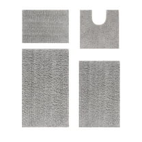Better Trends 4 Piece Bathroom Rug Set 100% Polyester Bath Rug, Water Absorbent Non-Slip Bath Mat Machine Washable Micro Plush Collection - Gray