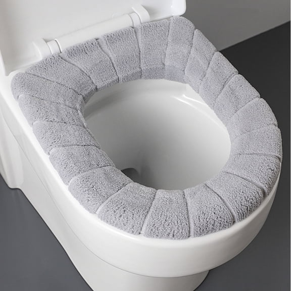 SHENGXINY Toilet Seat Cover Pads Stretchable Washable, Four-Season Thick Knitted Toilet Seat with Handle Durable Ring Set Gray 11.8x11.8in