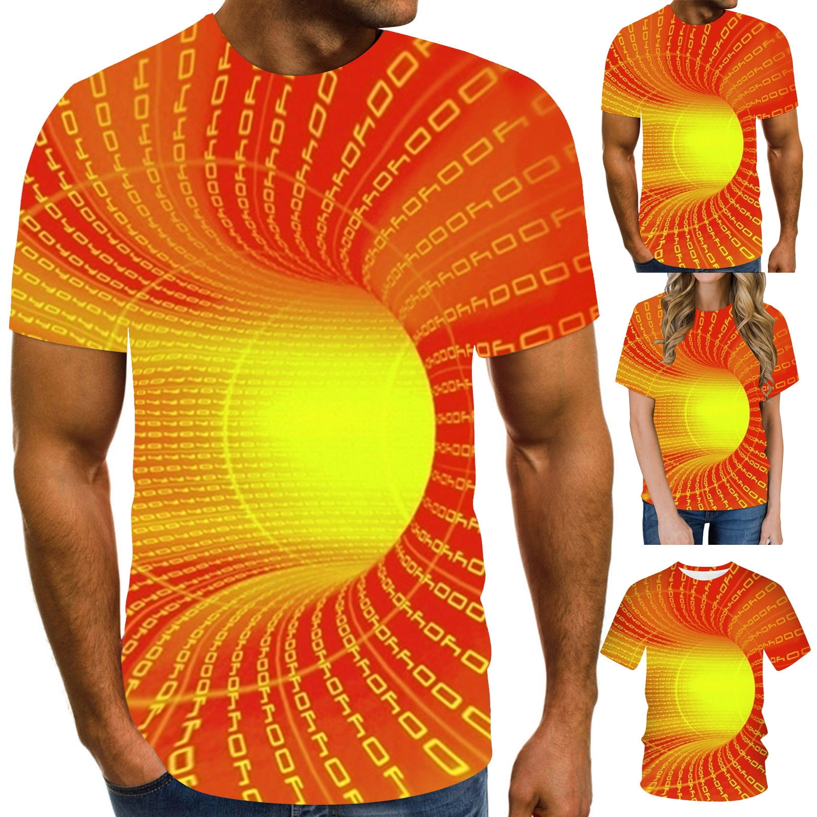 Men's Short Sleeve Tee 3D Digital Optical Illusion T-Shirts Printed ...