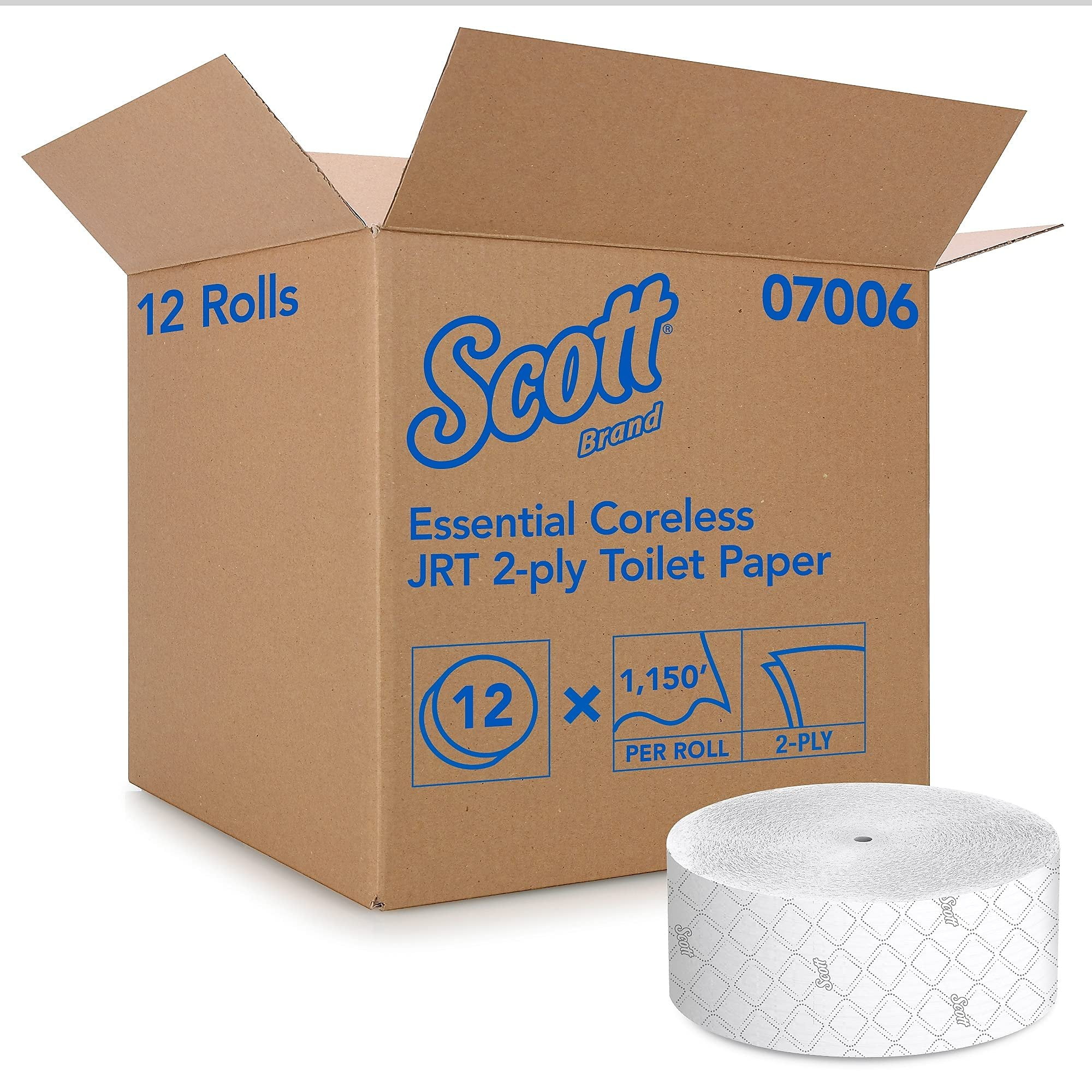 Kimberly-Clark JRT Jr. Coreless Toilet Paper Rolls - 2-Ply, Jumbo, 12 Rolls/Carton — Residential Use, Standard Application
