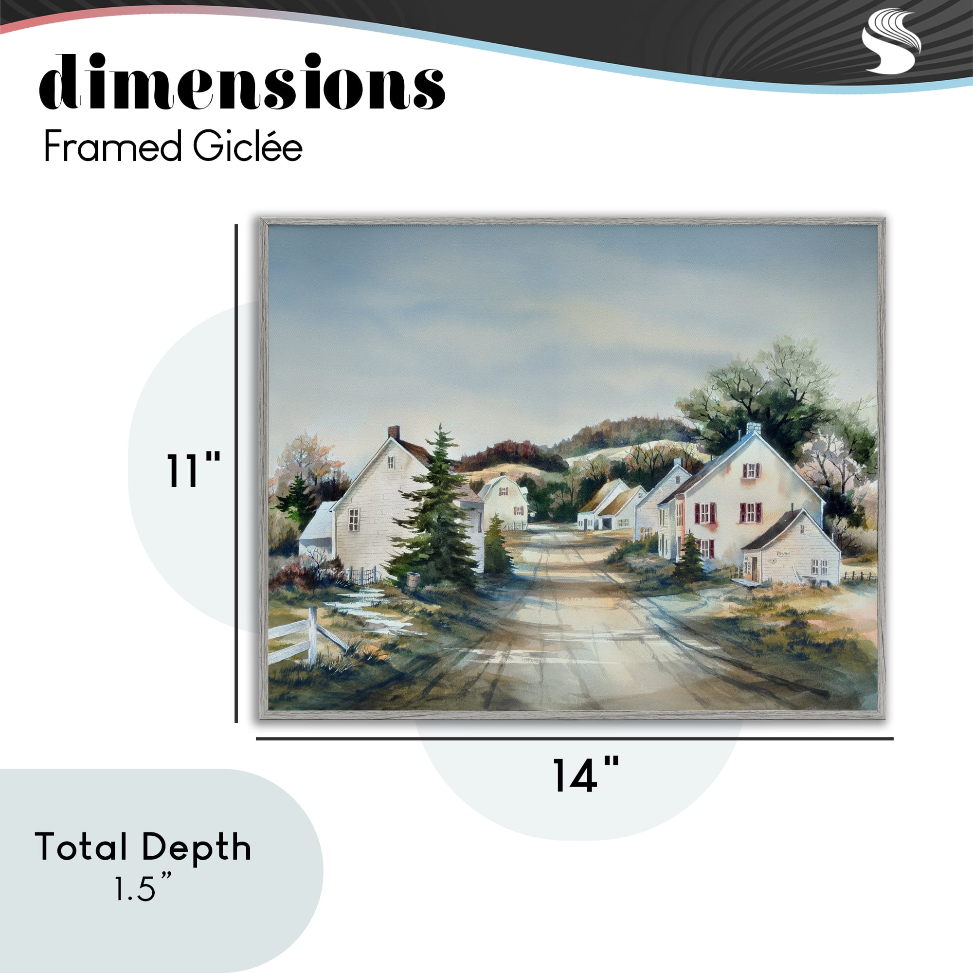Stupell Industries Tranquil Village Road & Houses Gray Framed Giclee Art, design by Owen Wexler