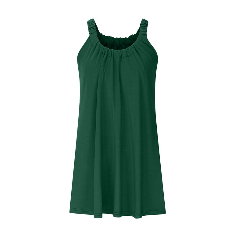SELONE Womens Summer Dresses Midi Vacation Dresses Solid Sleeveless Scoop  Neck Beach Holiday Dress Green XS