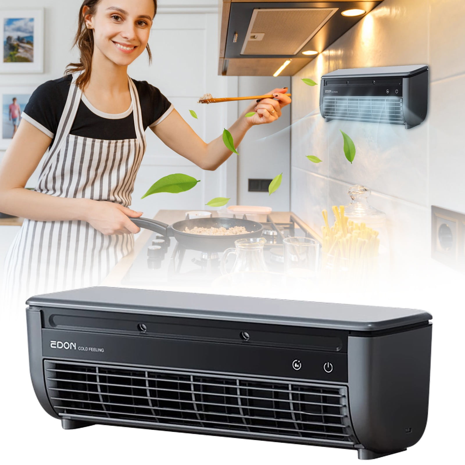 Gnwei 2025 Cordless Wall-Mounted AC Fan - No-Drill Installation Kitchen Air Cooler, 3-Speed 10s Instant Cooling, 50dB Ultra-Quiet Operation & Smart App Control