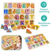 LNKOO Wooden Alphabet Puzzles for Toddlers Wooden ABC Puzzle Board Uppercase Alphabet Jigsaw Alphabet Blocks Puzzle for 2-5 Years Educational Learning Letters, Preschool Puzzle Gifts for Kid