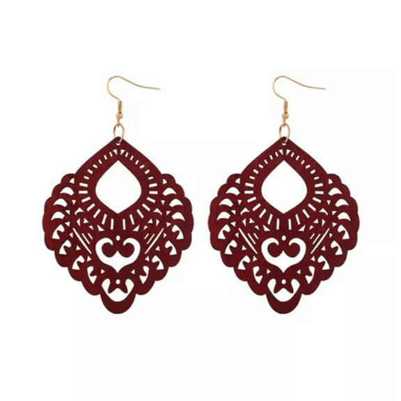 Floral Lattice Wood Statement Earrings Bohemia Hollow Wood Fashion Women Jewelry