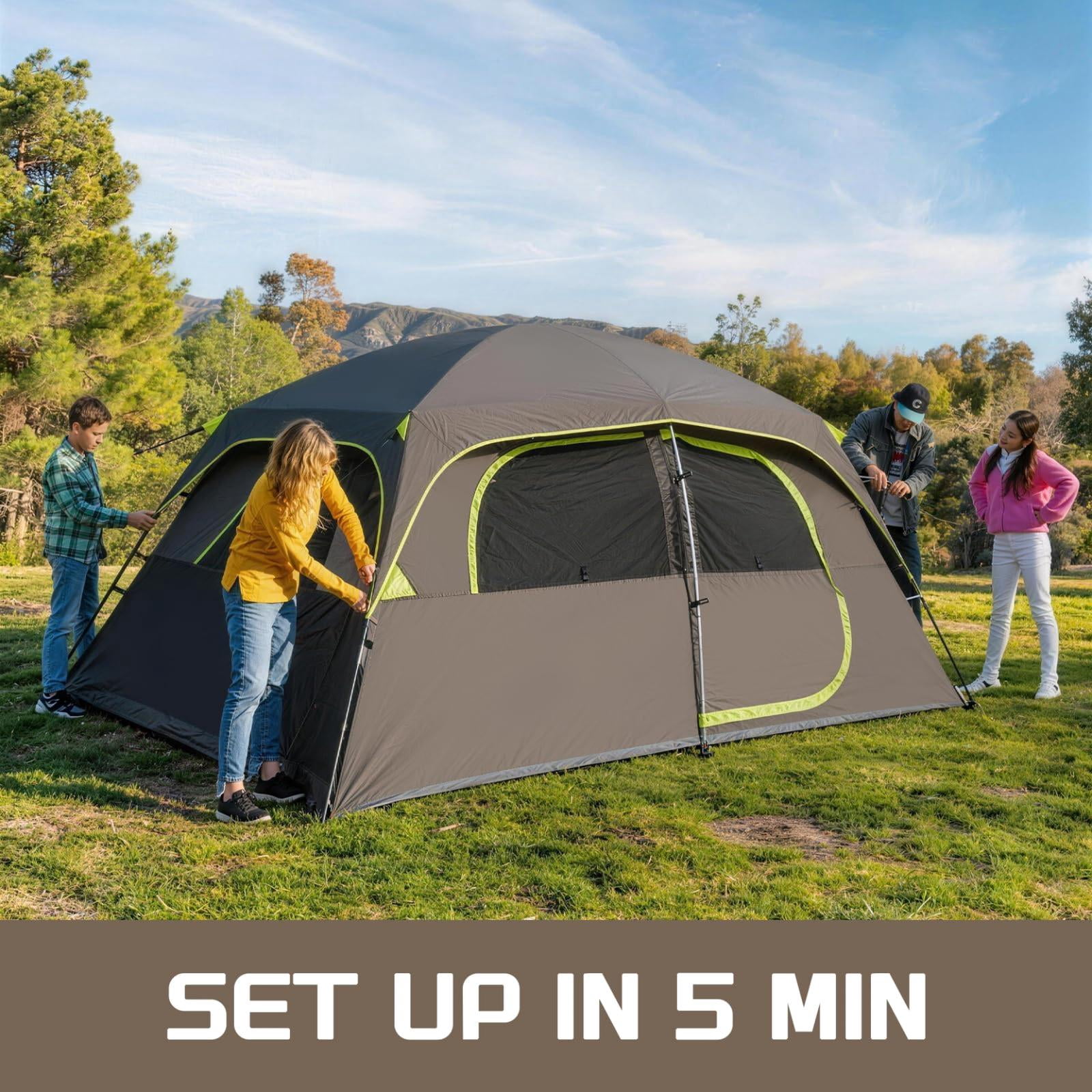 Upgraded 6/8 Person Camping Tents  Waterproof Windproof Family Tent With Larger Mesh Windows & Door Double Layer Easy Set Up All-season Dome Top Rainfly Carry Bag