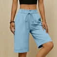 thumbnail image 5 of cocolona Womens Summer Casual Bermuda Shorts Elastic Waist Drawstring Wide Leg Knee Length Beach Shorts with Pocket, 5 of 5