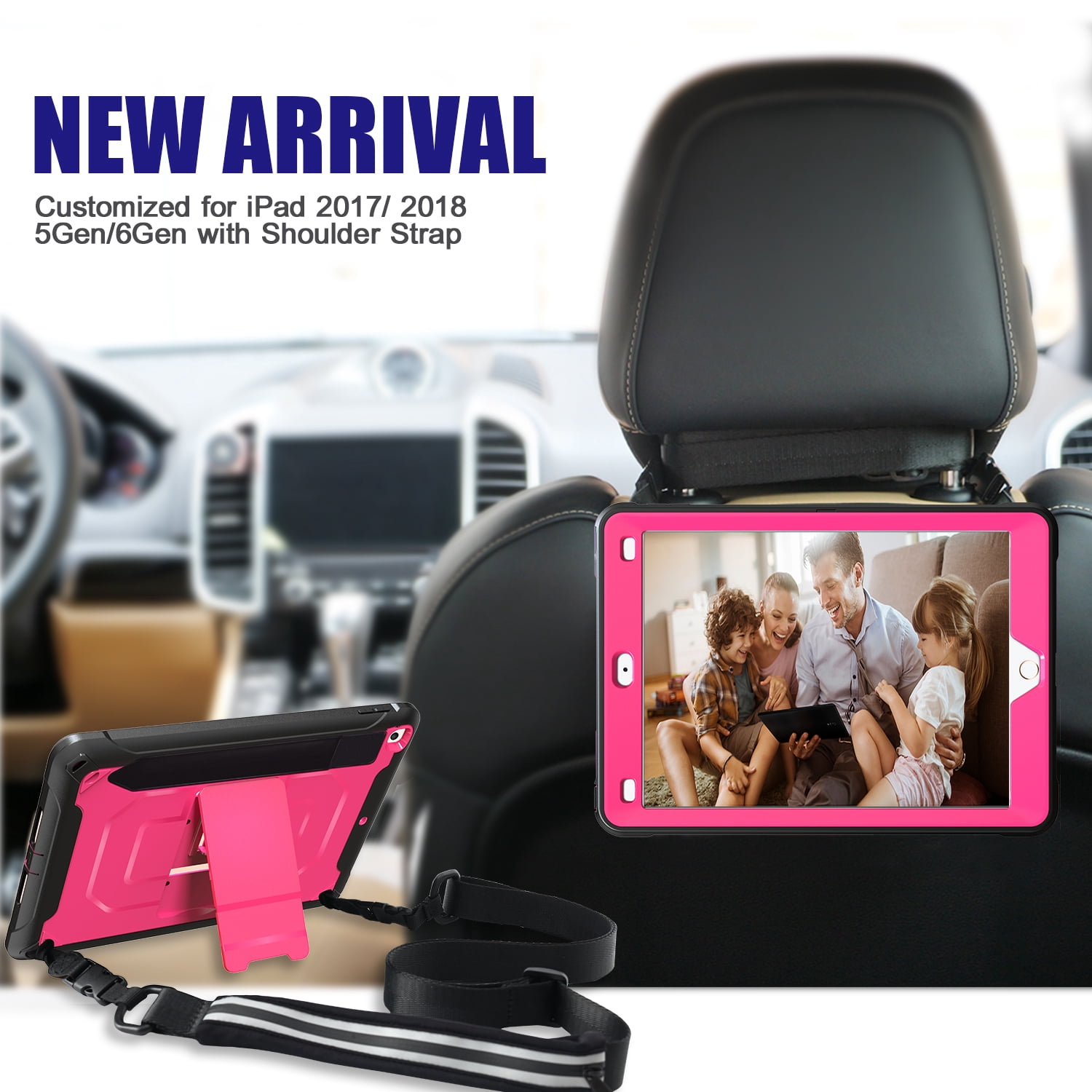 Allytech iPad Mini 5 Case, iPad Mini 4 Case, Dual Layers Full Protection Shockproof Pencil Holder Kids Friendly Shoulder Strap Kickstand Defender Case Cover for Apple iPad mini 5 / mini 4, Rose