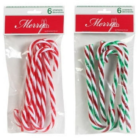 - Plastic Candy Cane Ornaments, 2 (6-ct. Packs, 1 Red & 1 Green Striped) By Christmas House
