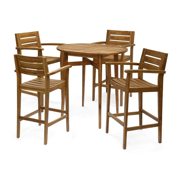 GDF Studio Brigitte Outdoor Acacia Wood 5 Piece Bar Set, Teak