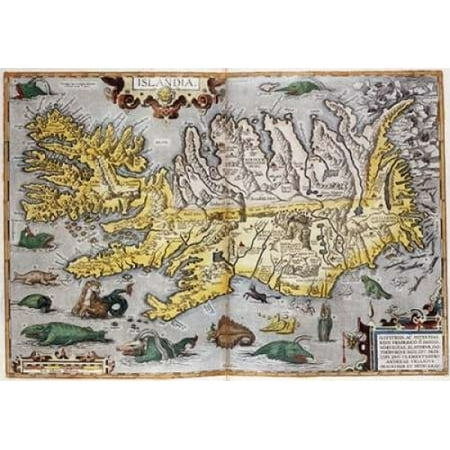 Abraham Ortelius Map - Hand Colored Map of Iceland Poster Print by Abraham Ortelius (10 x 14)
