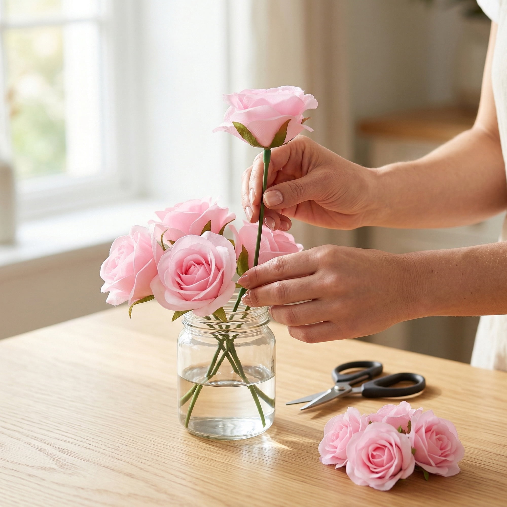 Unique Bargains Mini Craft Artificial Silk Roses Detachable Head Bouquet Pink 5.9 in