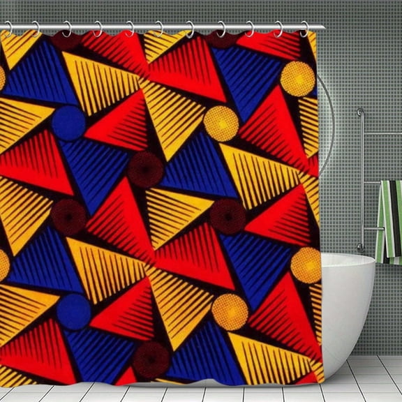 African Ankara Shower Curtain，Washable Waterproof Bathroom Shower Curtain Set With Hooks,71x71 Inch