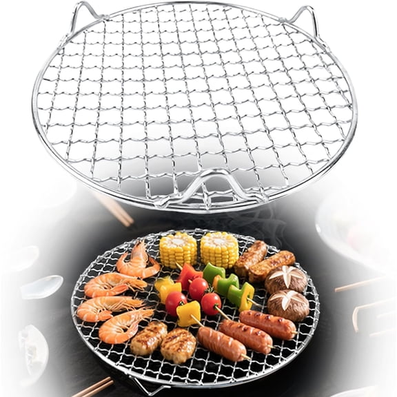 Round BBQ Grill Rack, 304 Stainless Steel Heavy Duty Cooling Rack with Feet, Fits Air Fryer Pressure Cooker Stockpot, 12 Inch