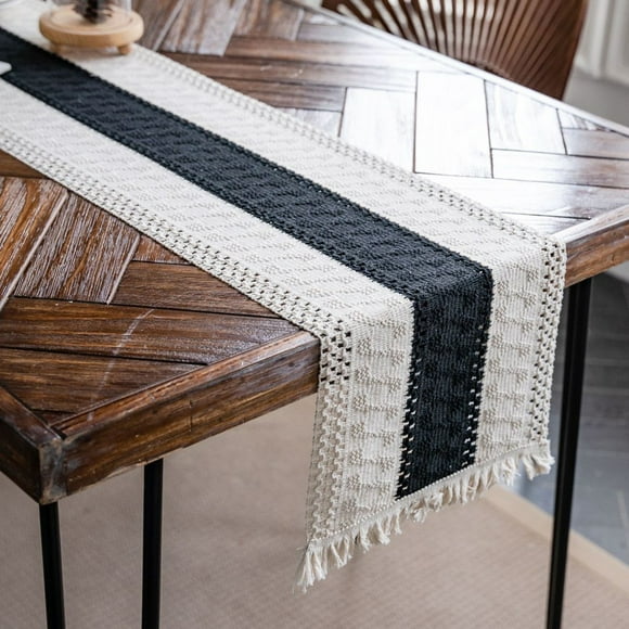Table Runner with Tassels Woven Linen Bohemian Style Dresser Scarf for Dining Room