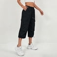 thumbnail image 6 of LEAVINGSUO Cargo Pants Women Solid Color Casual Straight Leg Stretch Waistband Pocket Workwear Capri Pants Black S, 6 of 7