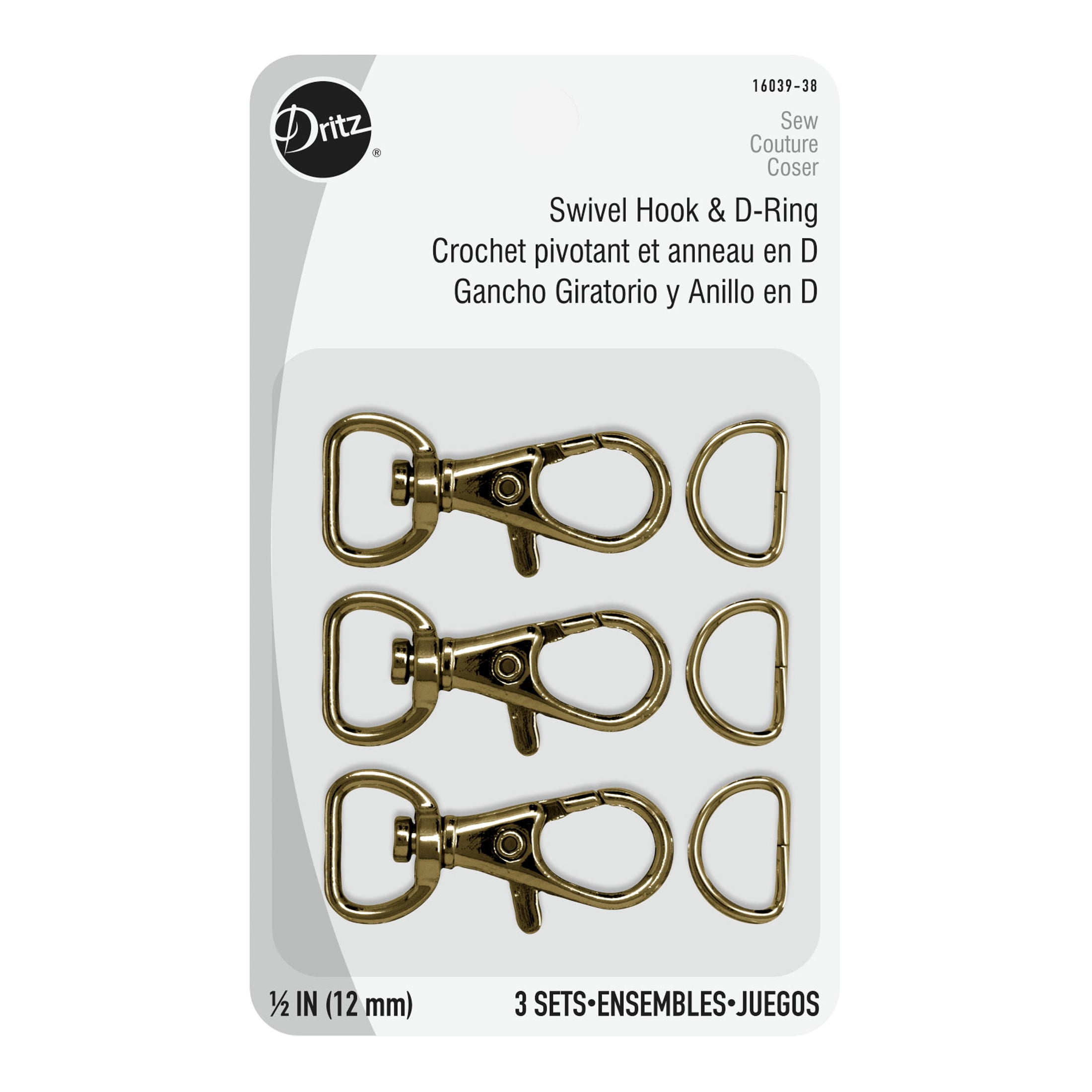 (2 pack) Dritz 1/2" Antique Swivel Hook with D-Ring-Bronze, 3 Count