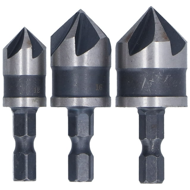 Chamfer Drill Bit, Fast Chip Removal 12mm 16mm 19mm 3Pcs Hex Shank Chamfers Tool For Woodworking Projects For Opening And Chamfering