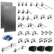 Triton Products® (2) 18 In. W x 36 In. H x 9/16 In. D 304 Stainless Steel Square Hole Pegboards with 32 pc. Stainless LocHook Assortment & (3) Plastic Hanging Bins