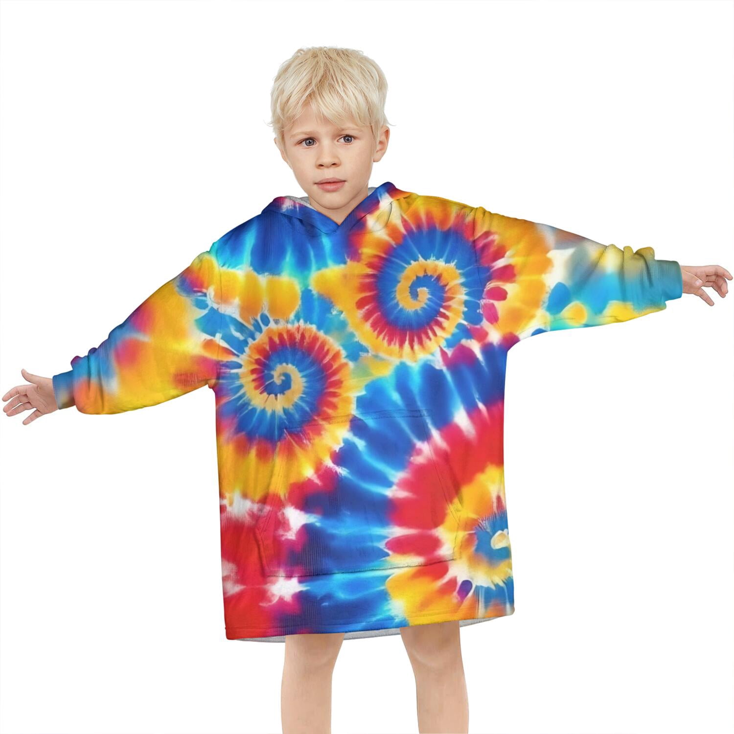 Colorful Tie Dye Multi Spiral Pattern Blanket Hoodies for Kids 6-13YR Oversize Wearable Blanket Hoodies for Boys Girls Teens