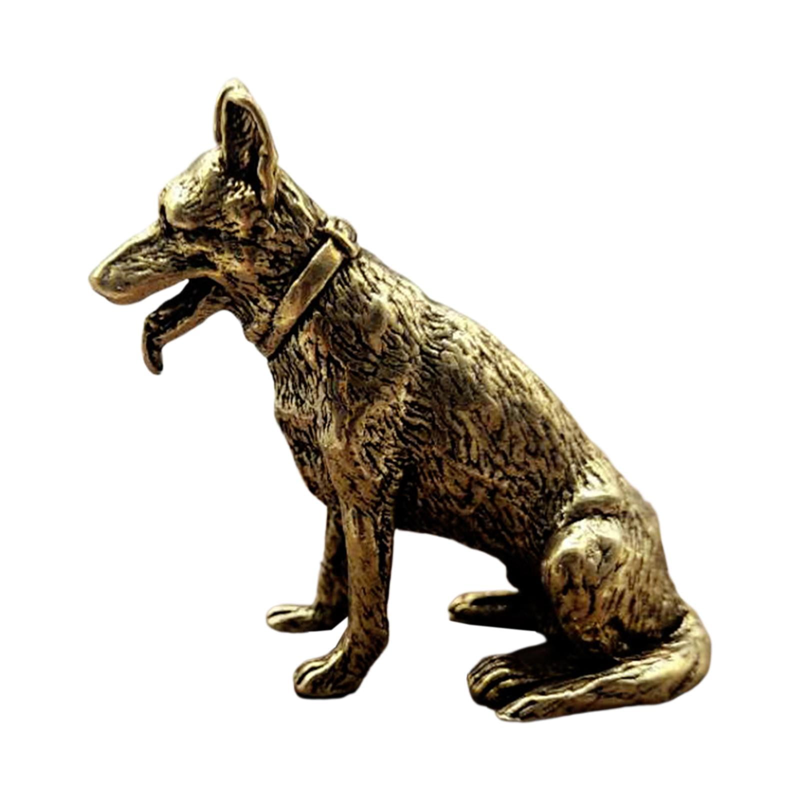 Dog Brass Figurine Feng Shui Brass Teas Pet Animal Sculpture Lucky Dog