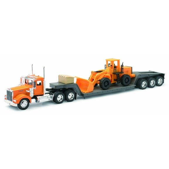 New Ray 10623 Kenworth W900 Lowboy With Construction Tractor