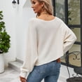 thumbnail image 2 of Defitshape Women's Long Bishop Sleeve Chunky Sweater Solid Soft Knit Top One Shoulder Short Fashion Loose Fit Bateau Neck Pullover Knitwear White Medium, 2 of 4