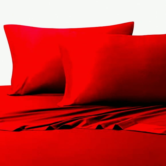 Luxury Crimson Cotton Sateen Pillowcase Set - 600 TC, 20" x 40" Pair - Solid Red Pillow Cases for King & Queen Size Beds - Soft & Smooth Bedding