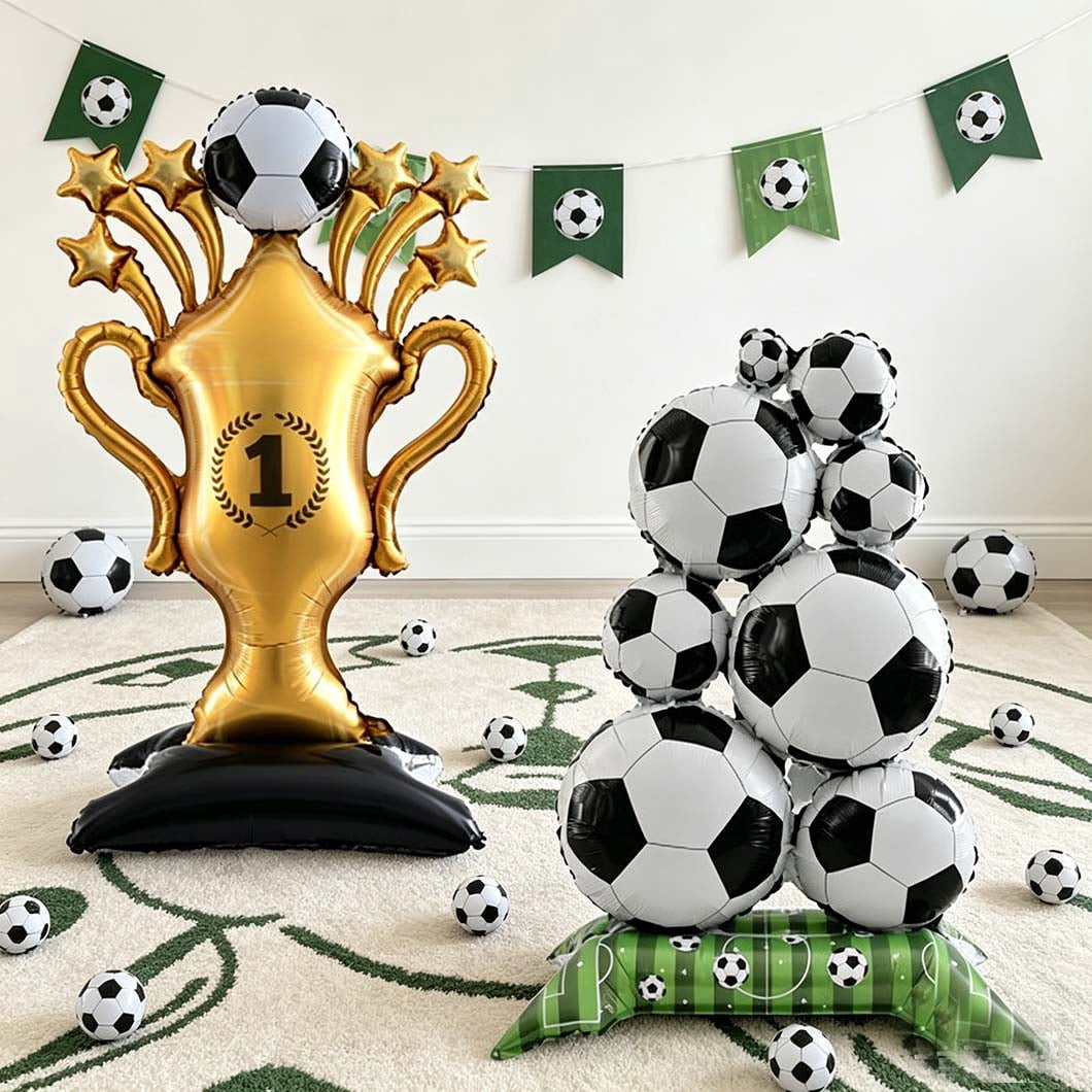 2Pcs Giant Soccer Balloons Champion Trophy Balloons Soccer Party Decorations Soccer League Champions Trophy Decor Sports Football Ball Fans Birthday Party Decoration