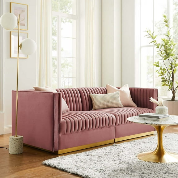 Modway Sanguine Channel Tufted Performance Velvet Modular Sectional Sofa Loveseat in Dusty Rose