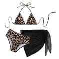 thumbnail image 3 of Tween Girls Swimsuit Summer Swimwear Leopard Print Three Piece Bikini Strappy Toddler Kids Beach Bathing Suit Swimsuits, 3 of 9