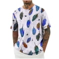thumbnail image 1 of Chemise à Manches Courtes pour Hommes, Mélange Coton Lin Polyester, Design Imprimé, Col Rond, Ajustement Confortable Respirant, Tenue Décontractée, 1 of 5