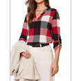 thumbnail image 3 of Womens Basic Casual V Neck Plaid Print Cuffed Long Sleeve Work Tops Blouses Shirts Red 4XL, 3 of 9