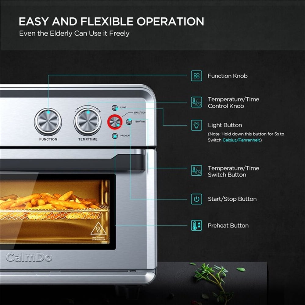 Black CalmDo Air Fryer Toaster Oven with Rotisserie 9L