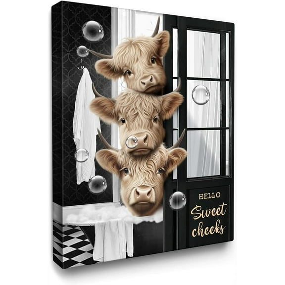 Funny Highland Cow Bathroom Decor Wall Art Cute Cattle Cow in Bathtub Painting Black and White Bathroom Animals Wall Decor Unframed Poster for Bathroom Toilet Decoration