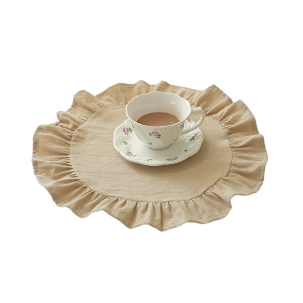 Mantel individual de cocina cuadrado y redondo de algodón lavado con bordes plisados, resistente al calor, para comedor, hogar, cocina, fiestas.