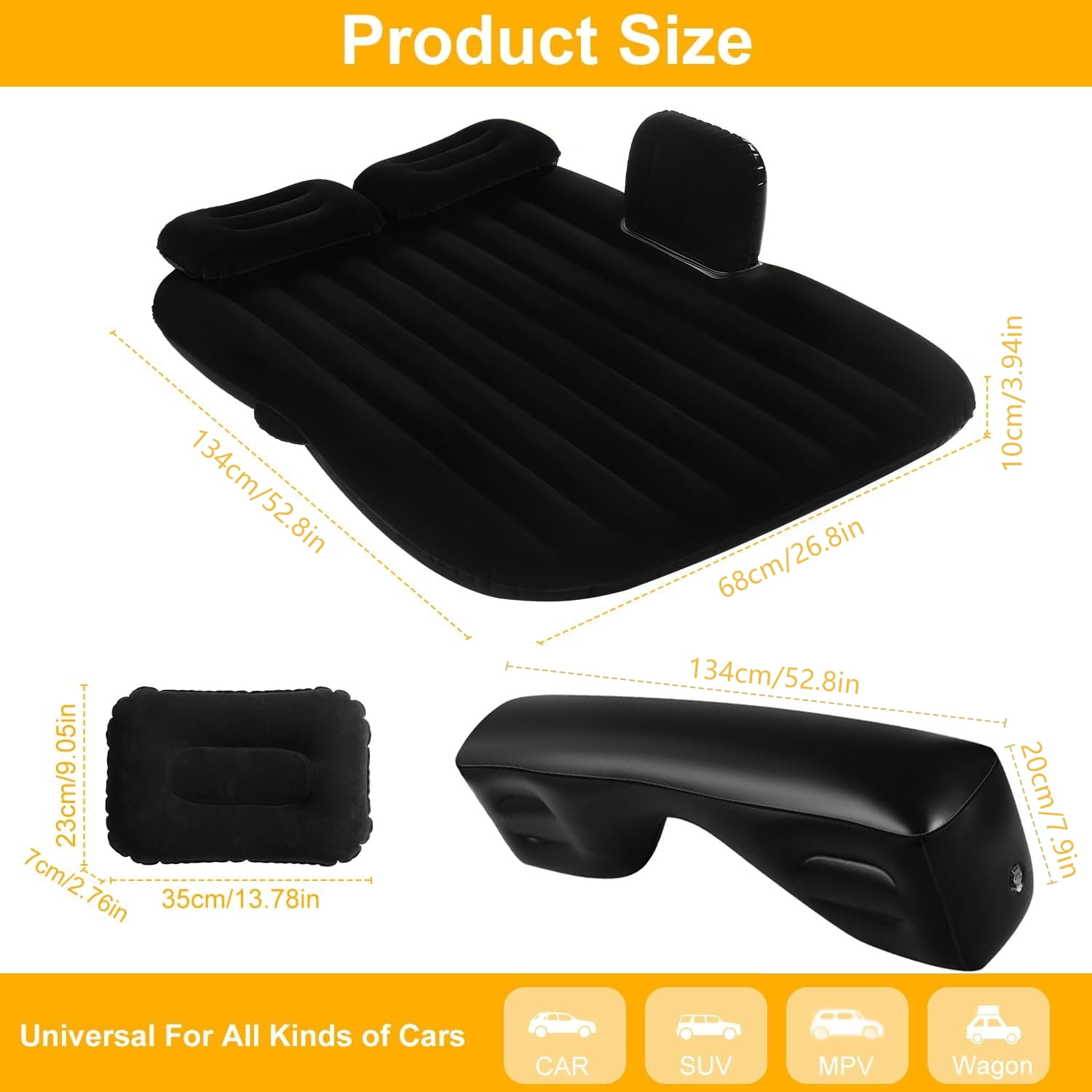 Car Inflatable Mattress Rear Seat Travel Bed for MPV, SUV, Off-Road Vehicle & Truck Leak-Proof, Wear Resistant Composite Fabric Car Bed, Car Mattress, Air Mattress, Car Accessories |Portable