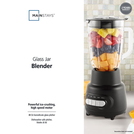 (white) Mainstays 5-Speed Glass Blender with 48 Oz Jar and Ice-Crushing Motor