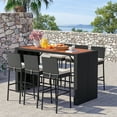 thumbnail image 2 of Patiojoy 7-Piece Patio Bar Dining Set PE Rattan Furniture Set with Acacia Wood Tabletop & Soft Cushions, 2 of 9